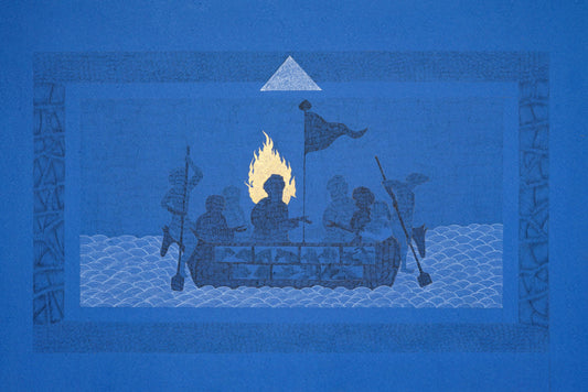 The Vessel of Salvation, Figurative Artwork by Ali Gillani, Gold, Archival Inks, & Gouache on Wasli, 21 x 11 Inches