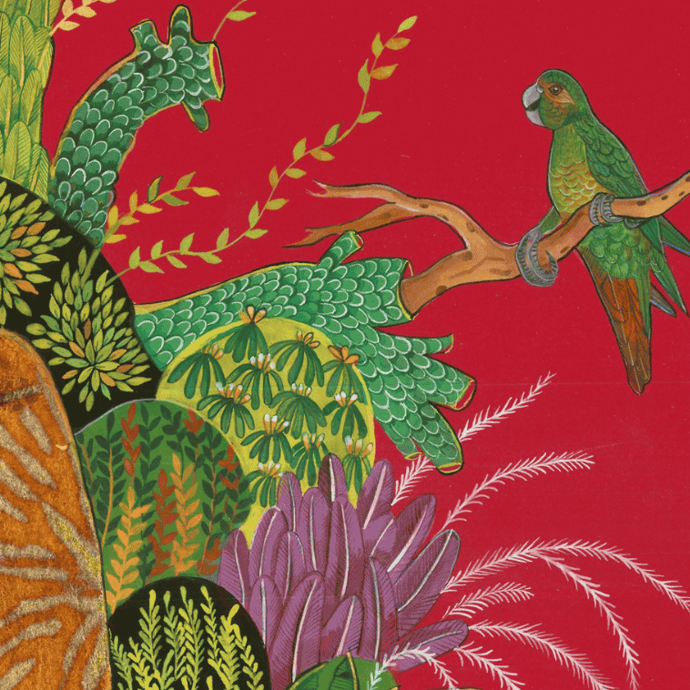 The Garden She Kept Hidden, Painting by Hifza Khan, Gouache on Acid Free Wasli & Red Chrysanthemum Variegated Leaf Transferi, 29 x 23 Inches