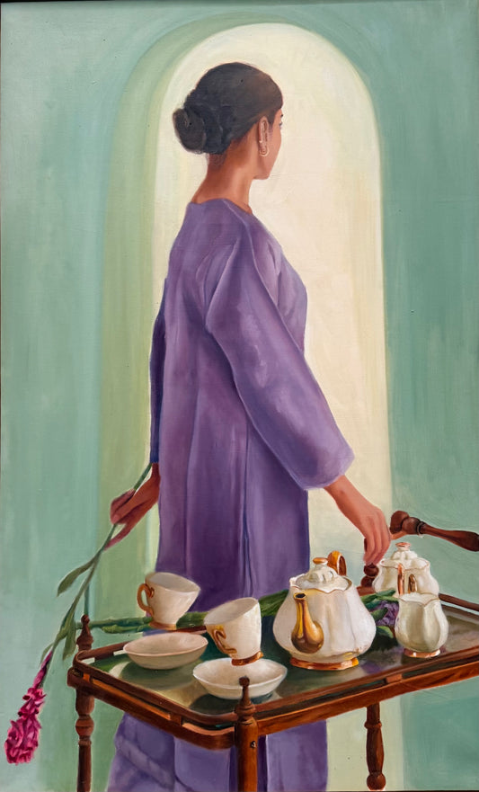 Threshold of the Unseen, Figurative Painting by Marwa Hafeez, Oil on Canvas, 22 x 36 inches