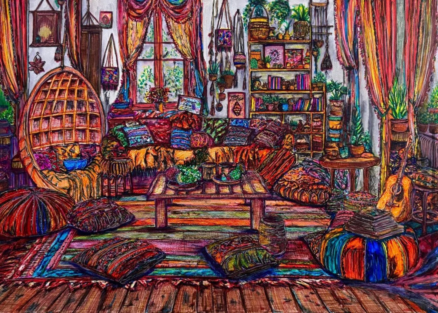 Guzra Lamha, Painting by Yasmeen Zafar, Markers & Watercolor on Paper, 27.5 x 20 inches