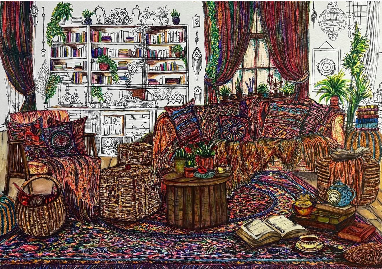 Lamha Jo Thehar Gaya, Painting by Yasmeen Zafar, Markers & Watercolor on Paper, 34 x 26 inches