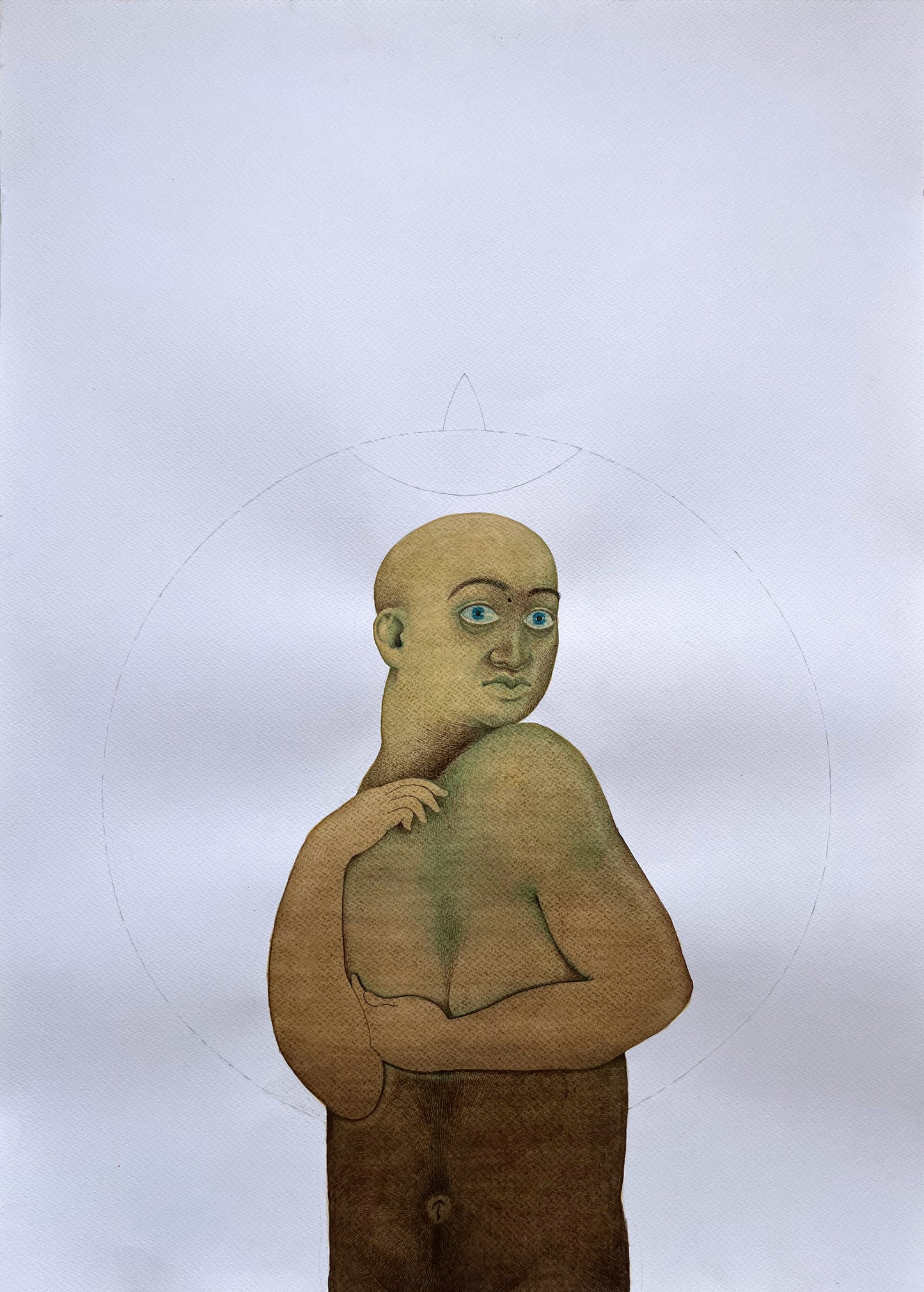 Untitled ll, Portrait Painting by Awais Nawaz, Watercolour on Paper, 19.6 x 27.5 inches