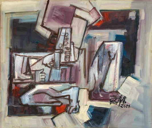 (PRICE ON REQUEST) Untitled, Figurative Painting by Mansoor Rahi - 2001, Oil on Card, 15 x 13 inches