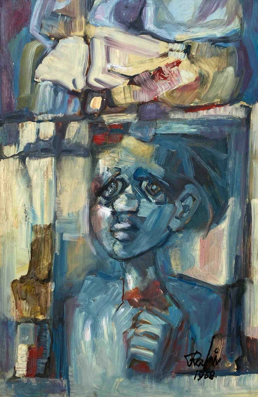 (PRICE ON REQUEST) Untitled, Figurative Painting by Mansoor Rahi - 1968, Oil on Card, 13 x 19 inches