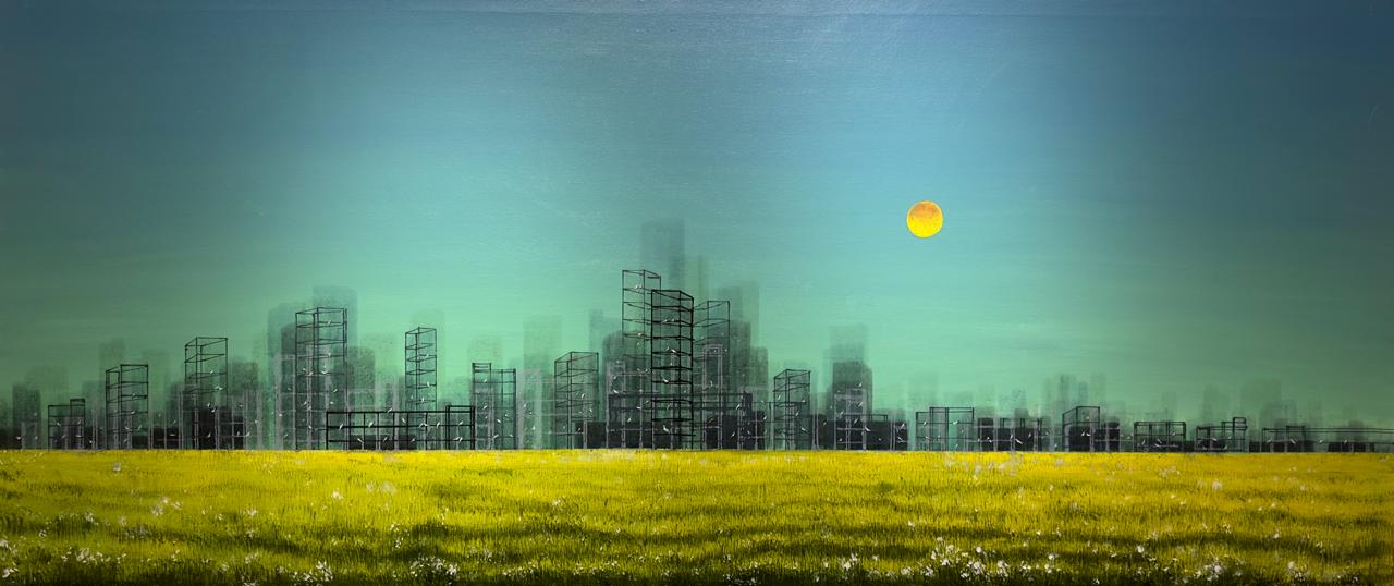Untitled, Cityscape Painting by Safwan Bashir, Oil on Canvas, 70 x 30 inches