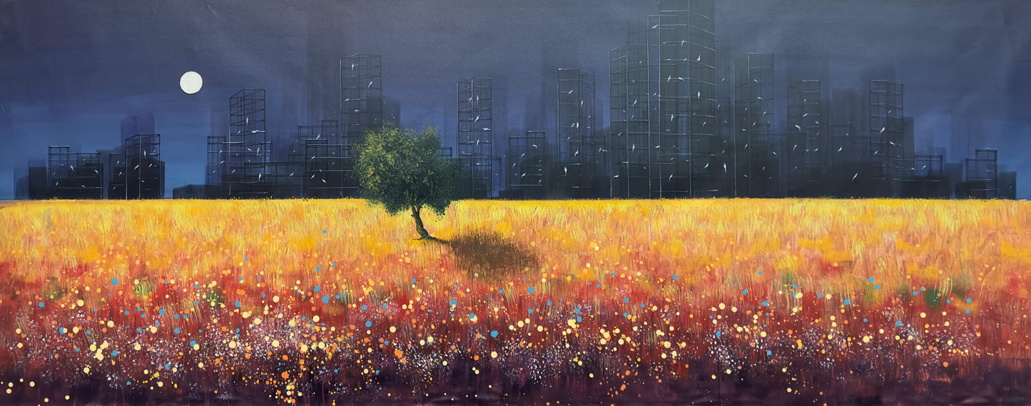Untitled, Cityscape Painting by Safwan Bashir, Oil on Canvas, 74 x 28 inches