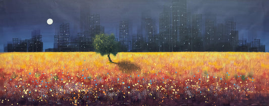 Untitled, Cityscape Painting by Safwan Bashir, Oil on Canvas, 74 x 28 inches