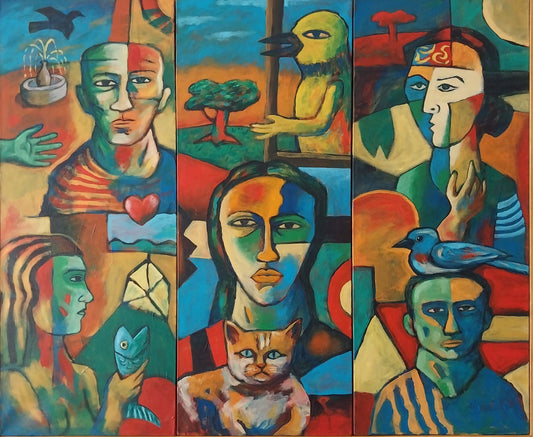 Narrative from the Disconnected City, Figurative Painting by Moeen Faruqi, Acrylic on Canvas, 30 x 36 inches