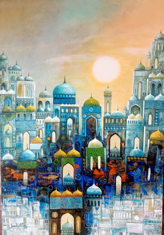 Untitled, Cityscape Painting by Javed Qamar, Oil on Canvas, 24 x 36 inches