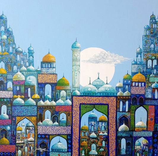 Untitled, Cityscape Painting by Javed Qamar, Oil on Canvas, 24 x 24 inches