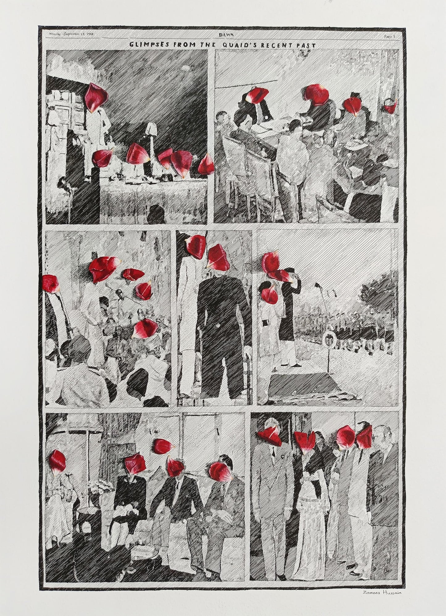 Memory, Identity and Sacrifice, Still Life Drawing by Zameer Hussain, Pen on Paper, 15.5 x 21.5 inches