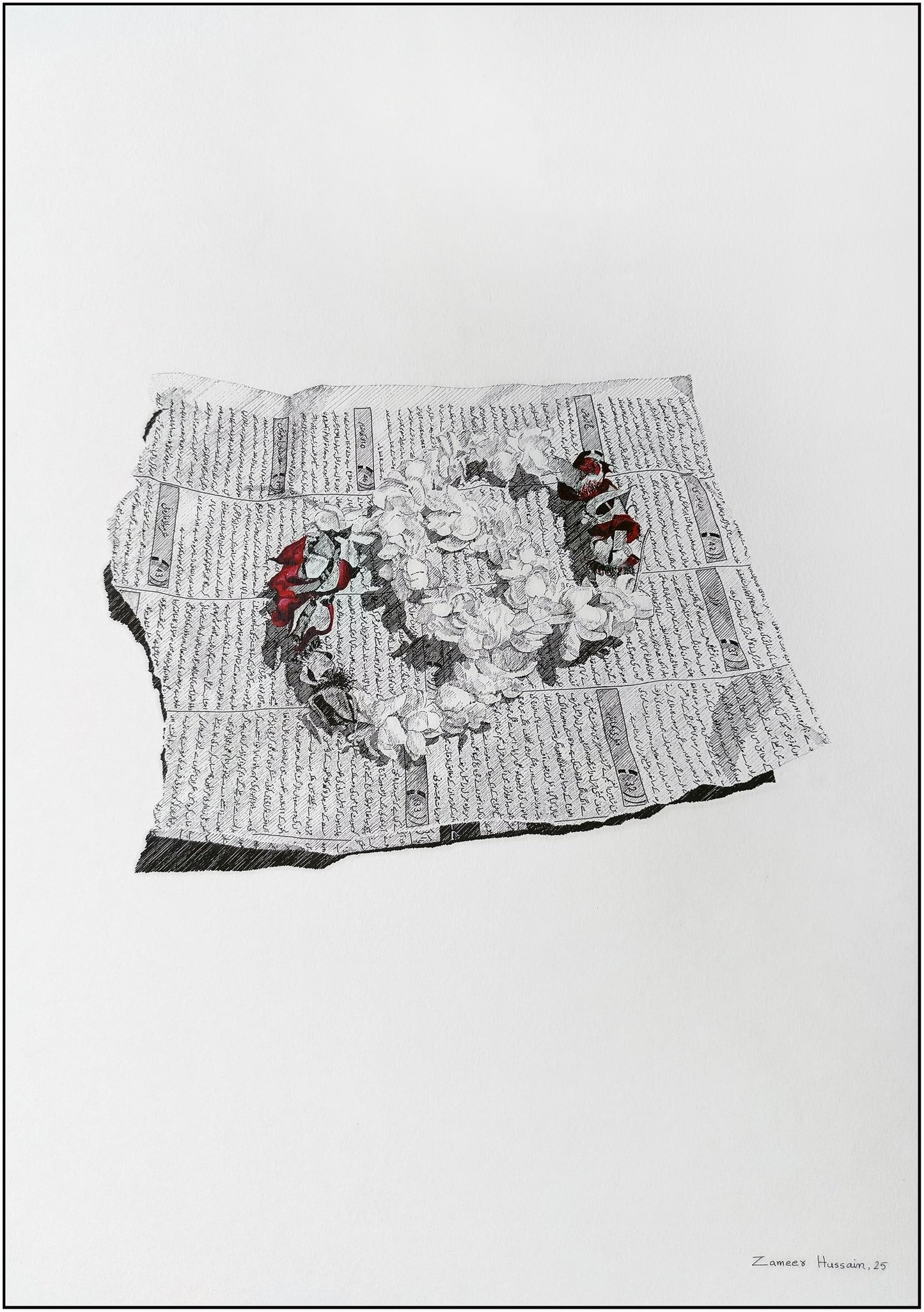 Untitled, Still Life Drawing by Zameer Hussain, Pen on Paper, 14 x 20 inches