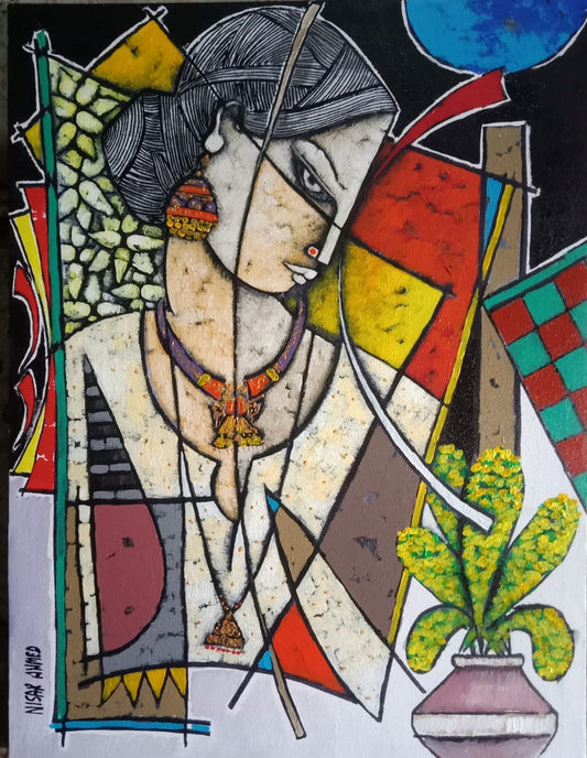 Untitled, Figurative Painting by Nisar Ahmad, Acrylic on Canvas, 18 x 24 inches
