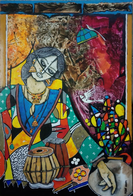 Untitled, Figurative Painting by Nisar Ahmad, Acrylic on Canvas, 24 x 36 inches