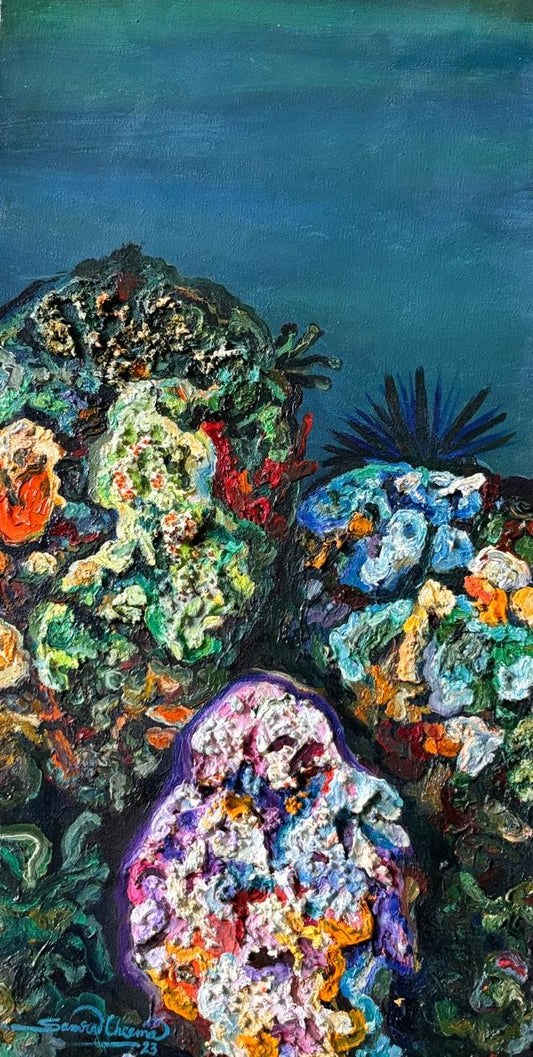 "Family", Figurative Painting by Samra Cheema, Oil on Canvas, 11.8 × 23.6 inches