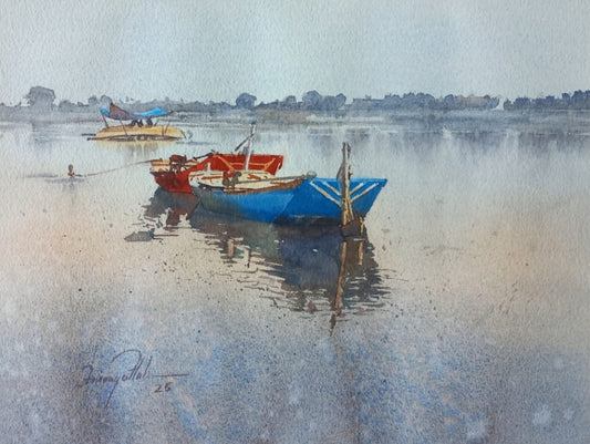 Untitled, Landscape Painting by Farooq Aftab, Watercolor on paper, 13.5 x 10.5 inches