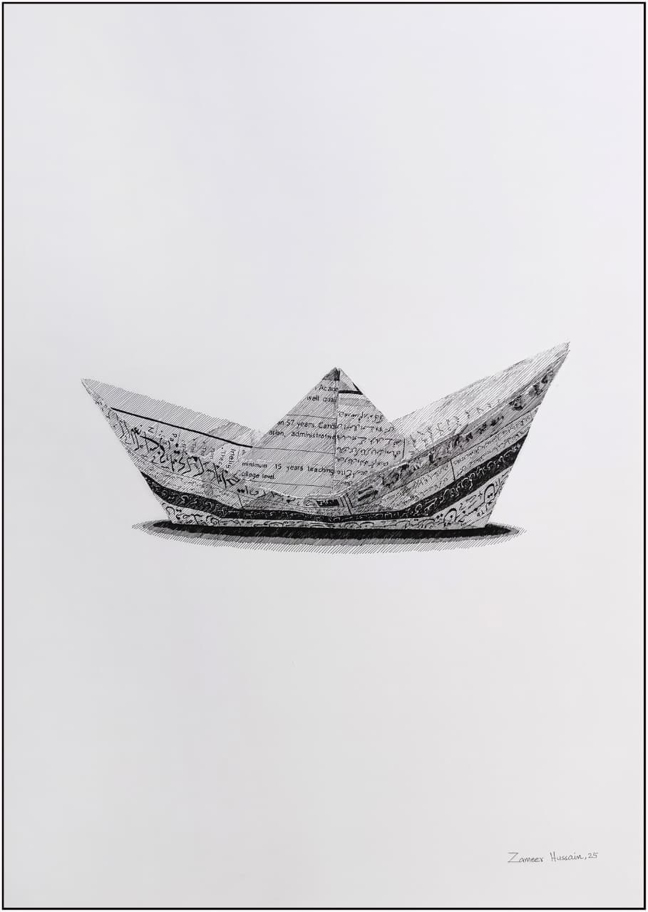 Untitled, Still Life Drawing by Zameer Hussain, Pen on Paper, 14 x 20 inches