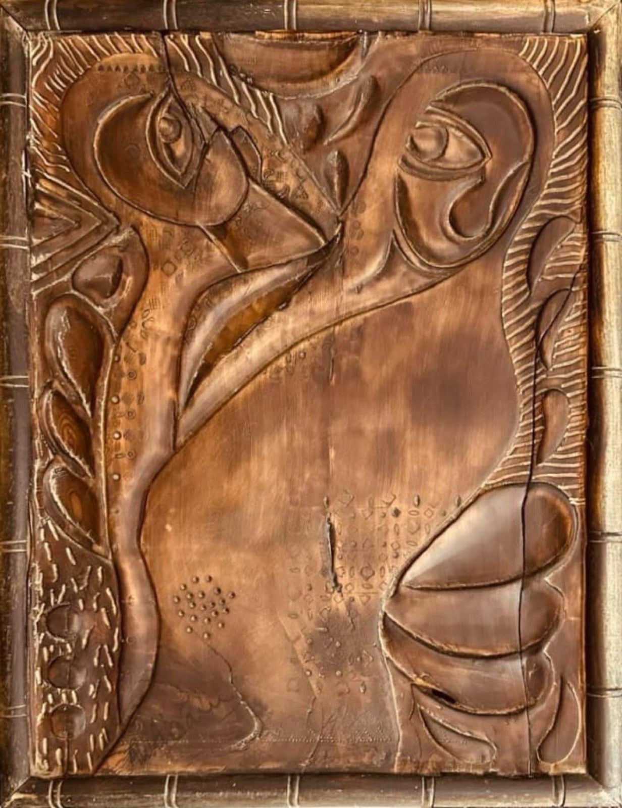 Figurative Relief Sculpture by Akram Dost, Carved in Deodar wood, 22 x 30 inches