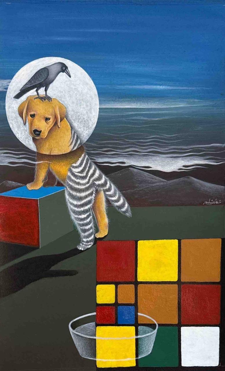 Untitled, Figurative Painting by Mutaib Shah, Acrylic on Wasli, 13.5 x 21.5 inches