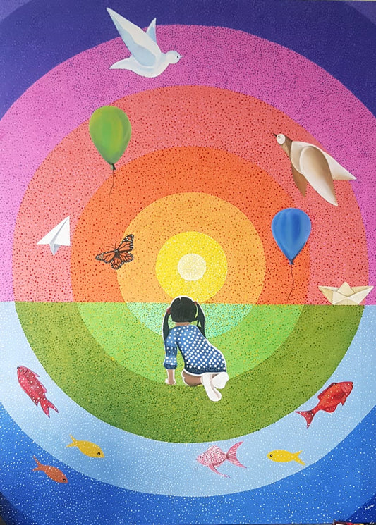 "Big Dream", Figurative Painting by Adnan Khan, Oil on Canvas, 30 x 56 inches