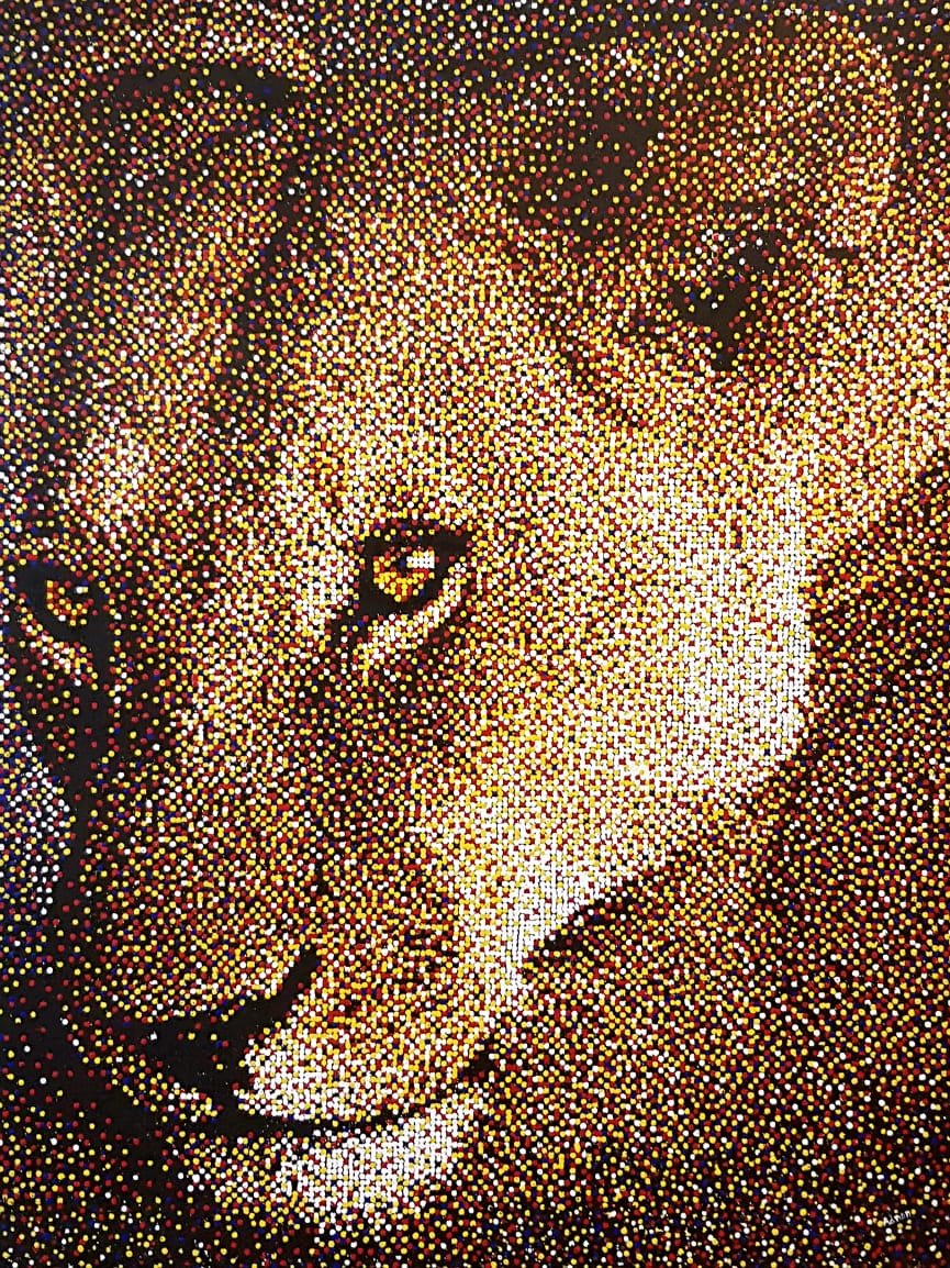 "The Lion", Animal Painting by Adnan Khan, Oil on Canvas, 38 x 42 inches