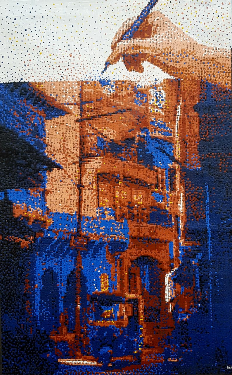 "Peshawer", Cityscape Painting by Adnan Khan, Oil on Canvas, 27 x 43 inches