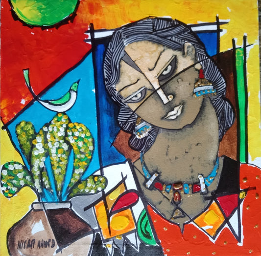 Untitled, Figurative Painting by Nisar Ahmad, Acrylic on Canvas, 12 x 12 inches