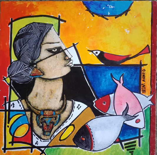 Untitled, Figurative Painting by Nisar Ahmad, Acrylic on Canvas, 12 x 12 inches