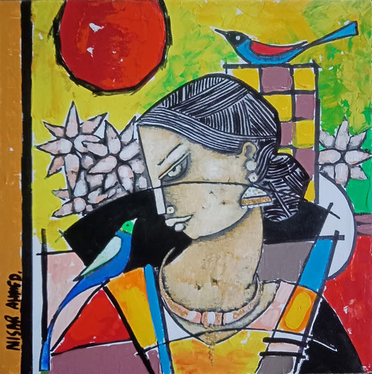 Untitled, Figurative Painting by Nisar Ahmad, Acrylic on Canvas, 12 x 12 inches