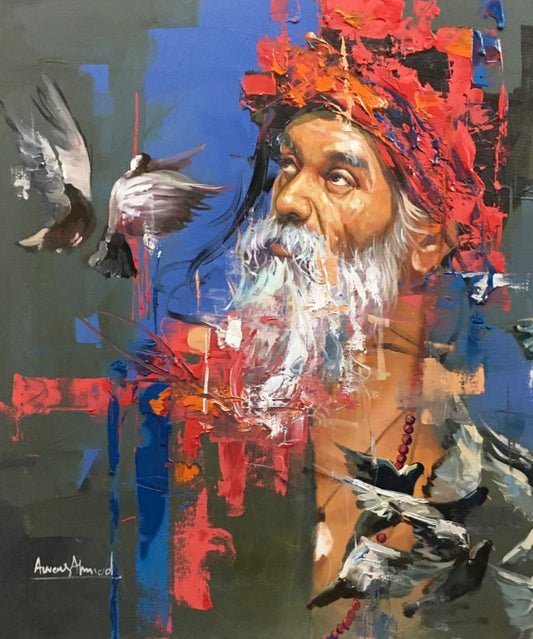 Untitled, Figurative Painting by Awais Ahmed, Oil on Canvas, 36 x 42 inches