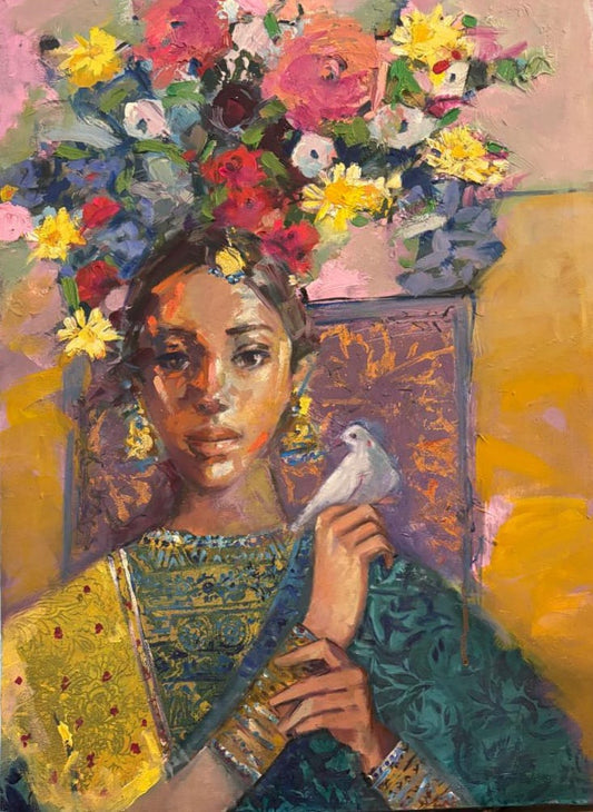 Untitled, Figurative Painting by Tayyaba Aziz, Oil & Acrylic on Canvas, 18 x 24 inches