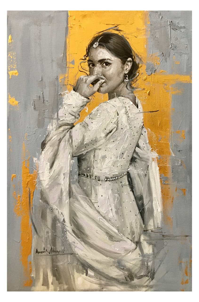 Untitled, Figurative Painting by Awais Ahmed, Oil on Canvas, 24 x 36 inches