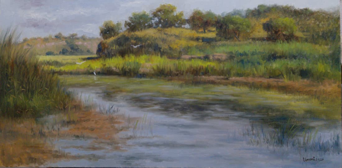 Untitled, Landscape Painting by Tahir Bilal Ummi, Oil on Canvas, 36 x 18 inches