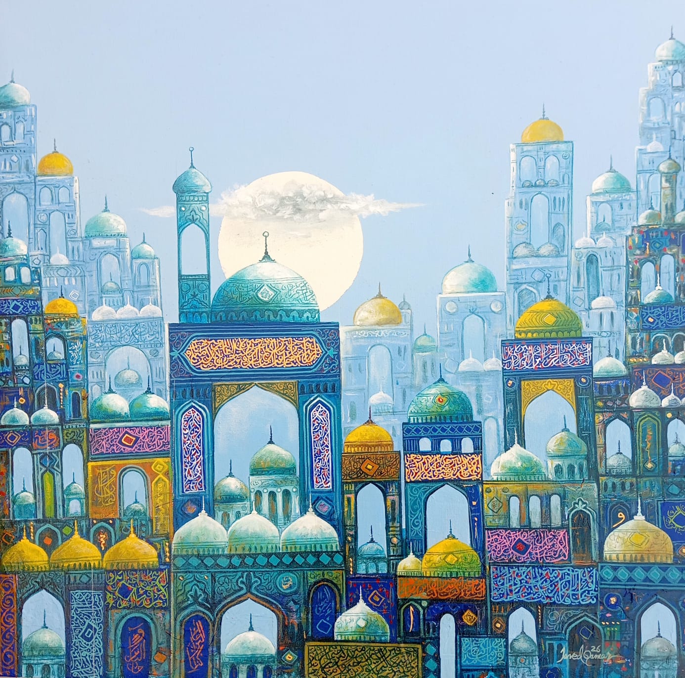 Untitled, Cityscape Painting by Javed Qamar, Oil on Canvas, 24 x 24 inches