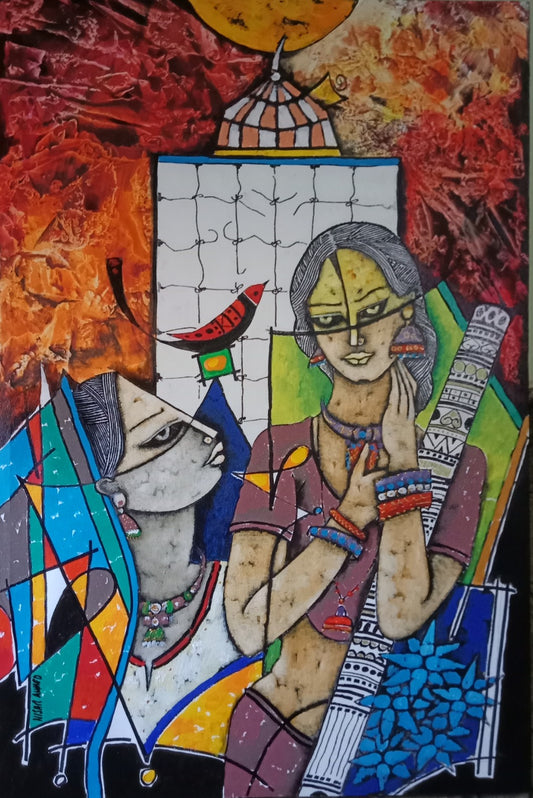 Untitled, Figurative Painting by Nisar Ahmad, Acrylic on Canvas, 24 x 36 inches