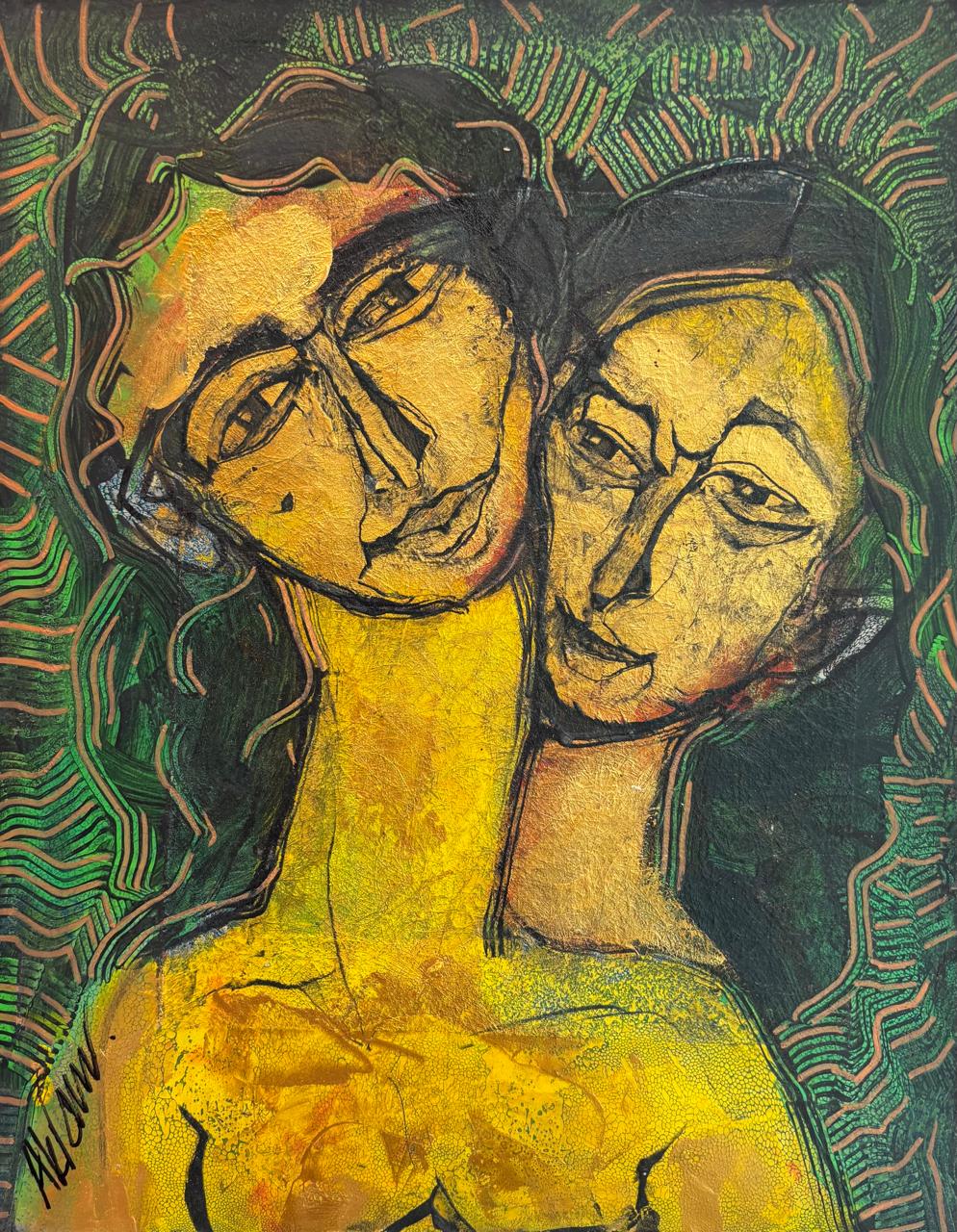 Untitled, Portrait Painting by Akram Dost, Acrylic on Wood, 13 x 16 inches
