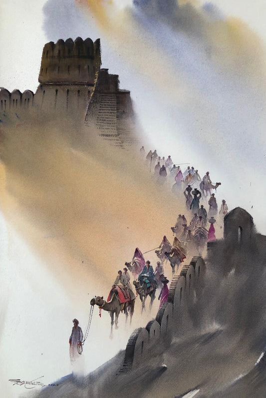 Desert, Landscape Painting by Sarfraz Musawir, Watercolor on Paper, 15 x 22 inches