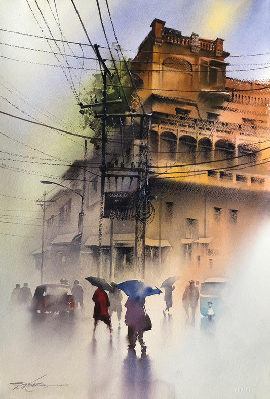 Untitled, Cityscape Painting by Sarfraz Musawir, Watercolor on Paper, 15 x 22 inches