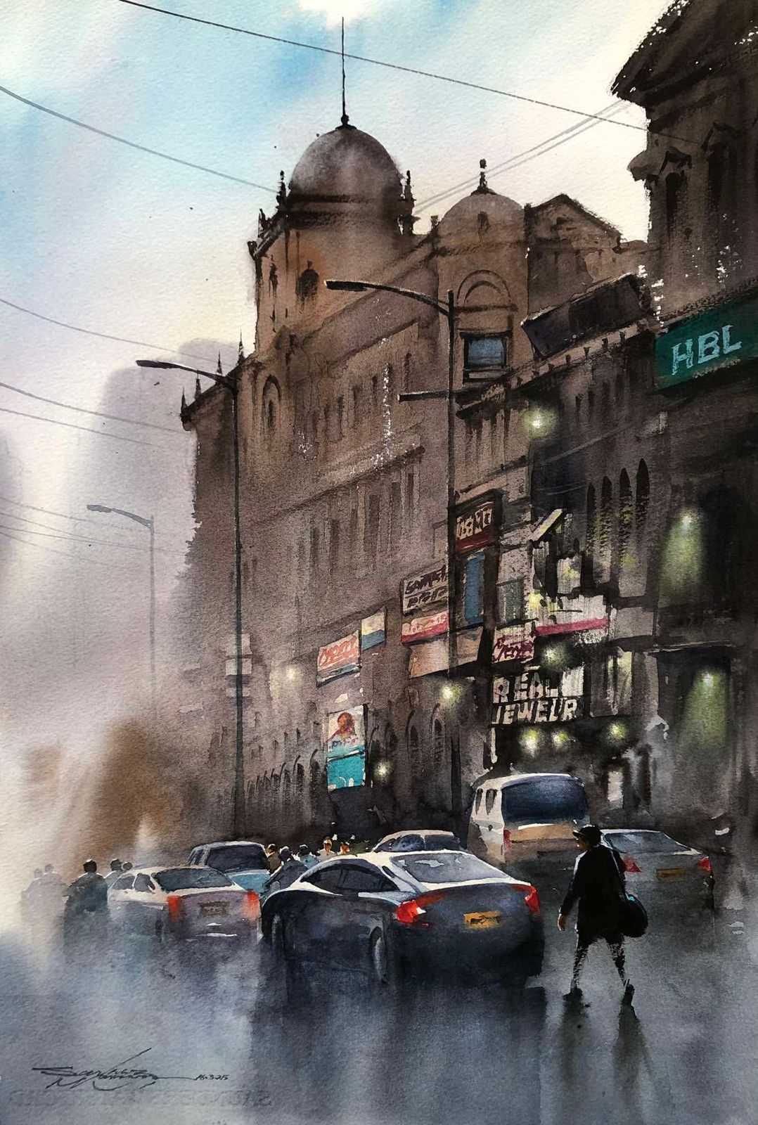 Untitled, Cityscape Painting by Sarfraz Musawir, Watercolor on Paper, 15 x 22 inches