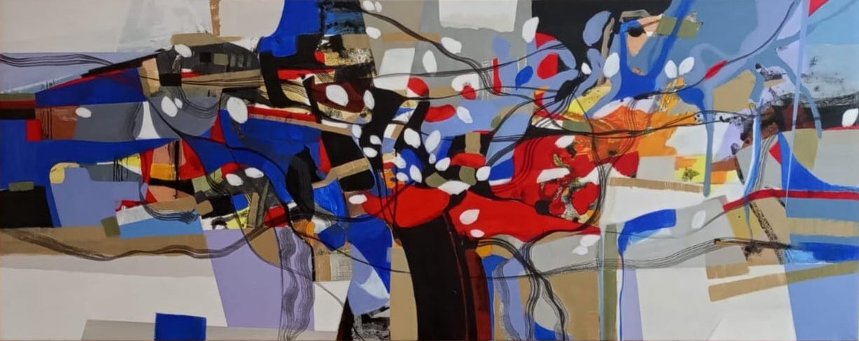 Bloom Beyond Form, Abstract Painting by Mazher Qureshi, Acrylic on Canvas, 60 x 24 inches