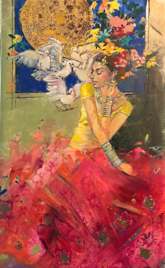 Untitled, Figurative Painting by Tayyaba Aziz, Oil & Acrylic on Canvas, 36 x 40 inches