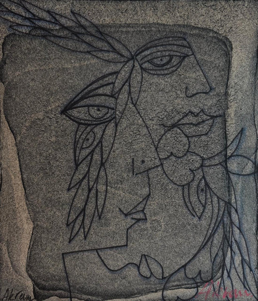 Untitled, Painting by Akram Dost, Mixed Media on Paper, 9 x 10.5 inches