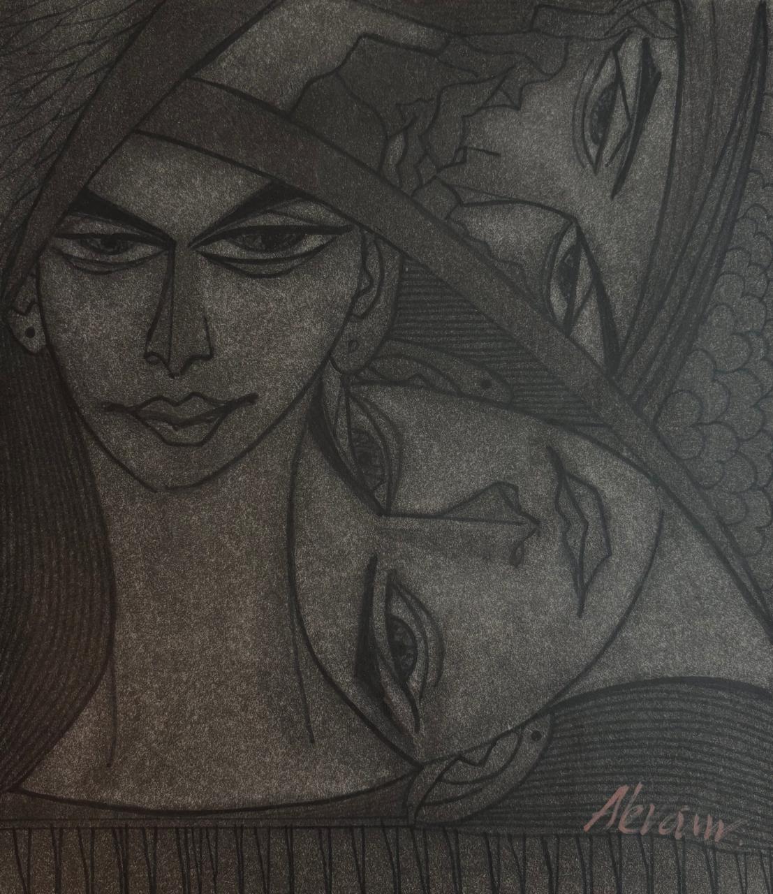 Untitled, Painting by Akram Dost, Charcoal on Paper, 9.8 x 11.5 inches