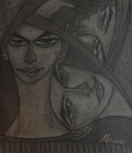 Untitled, Painting by Akram Dost, Charcoal on Paper, 9.8 x 11.5 inches