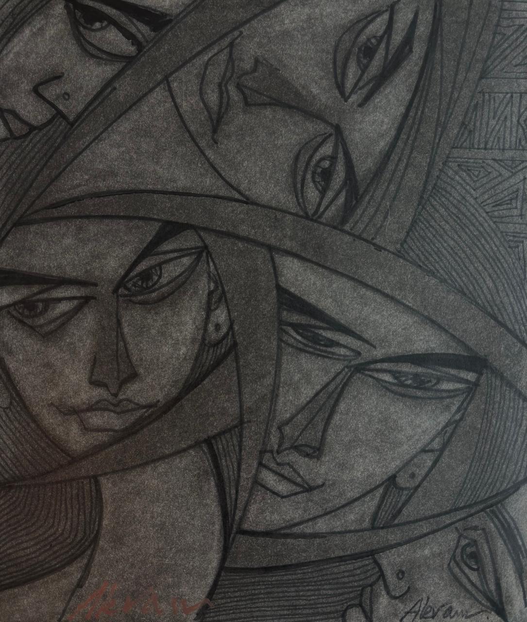 Untitled, Painting by Akram Dost, Charcoal on Paper, 9.9 x 11.5 inches