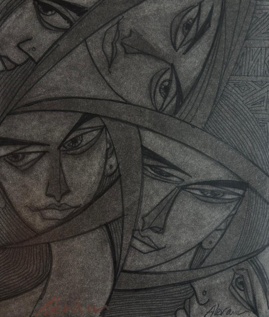 Untitled, Painting by Akram Dost, Charcoal on Paper, 9.9 x 11.5 inches