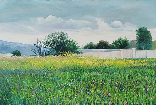 Viridian Dreams, landscape Painting by Fareeha Shahid, Oil Canvas, 36 x 24 inches