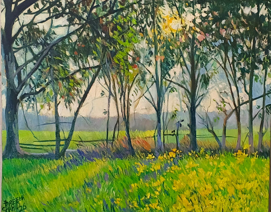 Shadows In Bloom, landscape Painting by Fareeha Shahid, Oil Canvas, 30 x 24 inches