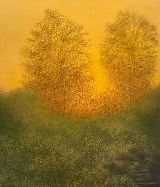 Untitled, Landscape Painting by Shahla Rafi, Oil on Board, 20.5 x 23.5 inches