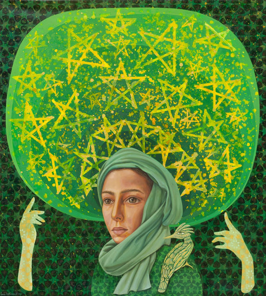 The Vision of Thousands of Stars Shining Your Way, Figurative Painting by Sana Arjumand, Oil & Acrylic on Canvas, 46 x 51 inches (Price on request)